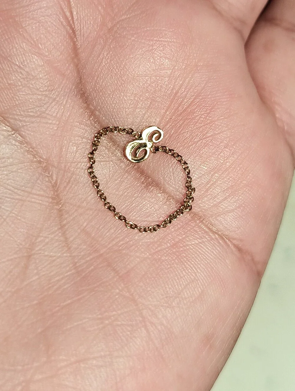 14ky Solid Gold Initial 'E' Delicate Chain Ring